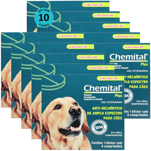 Chemital Plus Com 4 Comprimidos Chemitec Vermífugo Para Cães Kit Com 10 Cx